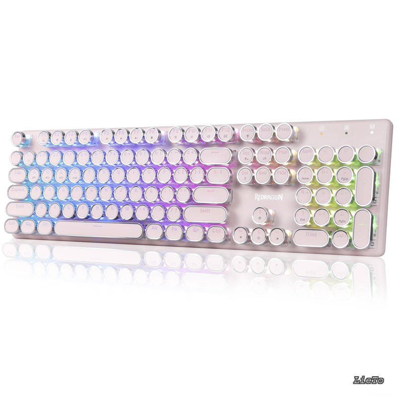 【送料無料】K710 ワイヤレス タイプライター風 メカニカルキーボード 青軸【有線/BT/2.4GHz】テンキー付き 英語配列 RGBバックライト 丸型キー メタルパネル レトロ かわいい Windows/Mac対応（ピンク）｜LieTo 8,540円