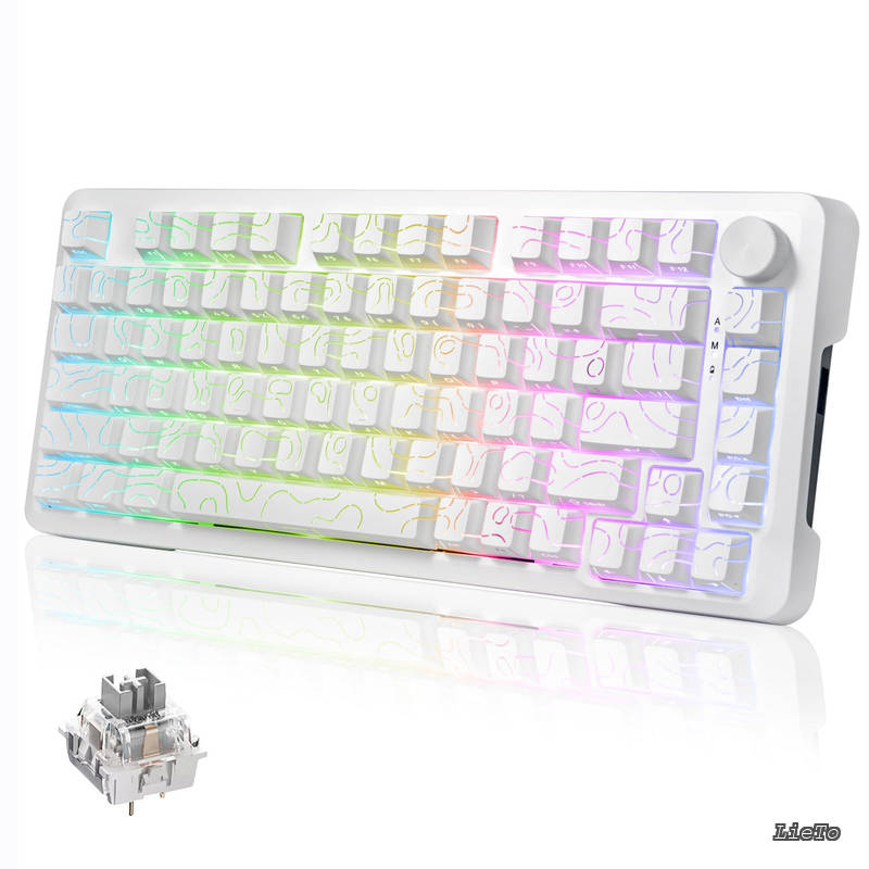 【送料無料】【送料無料】銀軸 75%ワイヤレス メカニカルキーボード Bluetooth&2.4G無線&USB有線接続 ホットスワップ RGBバックライト付き iOS/Android/Mac/Windows対応の仕事/ゲーム用の(ホワイト)|LieTo