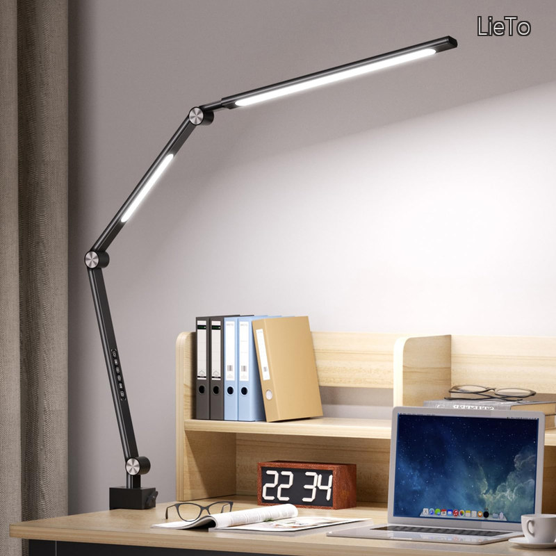 【貨物輸送無料】LED 照明ランプともし火 22 W・ダブル明かり・2400 lx・無座標軸調光調色・60 秒引き延ばす自動小銃消灯・ポモドーロモード・高演色性Ra95 クランプ付き添い人 一元管理軽銀アロイ 折り畳み 多角度調節する 卓上ともし火 目に人懐っこい （黒いこと／遠隔操作なし）