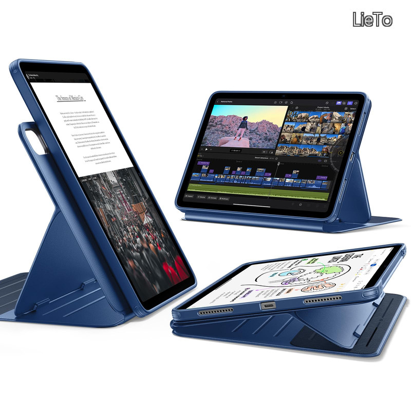 【貨物輸送無料】iPad Air 13in 入れもの (M4/M3/M2、2026/2025/2024)専用 取りはらい能力のあるな磁石覆いかぶせる付き添い人回転させる式入れもの 縦方角/横向き照明ランプ 9座標軸の角度自然調整能力のある Pencil Pro/USB-C完膚なきまで相応う Shift続きもの ネイビーブルー