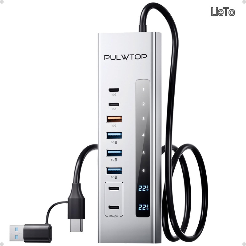 【貨物輸送無料】USB C こしき、PULWTOP 11-インチ-1 USB こしき、SD/TF、USB-C 10Gbps × 2、USB-A 5/10Gbps × 4、24/45W Type-C PD 申し受ける界面 × 2 (映像媒体非相応う)、USB パ言葉 こしき (72W DC アダプタ属する)