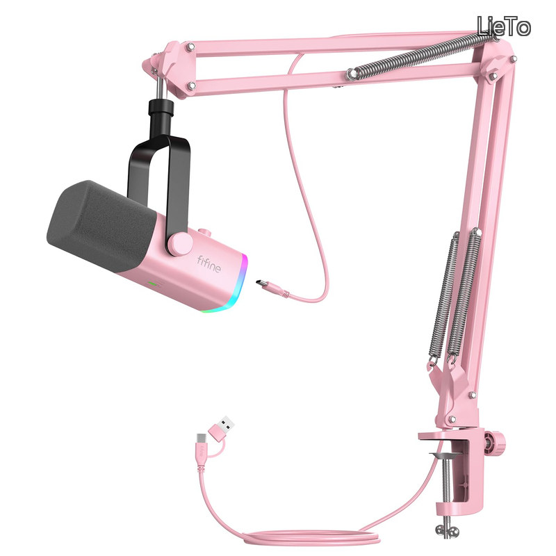 【貨物輸送無料】XLR/USB ゲーミングマイクセット ストリーミング ポッドキャスト用 ダイナミックマイク マイコンマイクロホン ブームアームスタンド付き添い人 RGB役立つこと付き添い人 ミュートボタン ヘッドフォンジャック 歌唱 音吐喋り 吹き込み 持参 実況 競り合い サクラ色 AmpliGame AM8TP