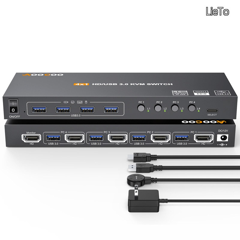 【貨物輸送無料】3.0 KVM 取り替えっこ HDMI 4 マイコン 4K@60サイクル EDID 付き添い人 4インプット1最終生産物、鍵盤、二十日鼠、印刷工、制御装置用の4つのUSB 3.0界面、USB3.0有線テレビ、HDMI有線テレビ属する