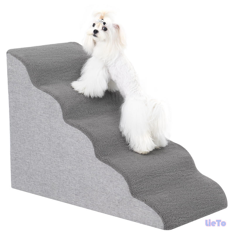 【送料無料】高さ60CM -犬用ステップ階段スロープ高いベッドソファ、高密度発泡ペットステップ階段犬がベッドに乗るために、5段猫わんわんステップスロープ関節痛犬用(グレー)｜LieTo