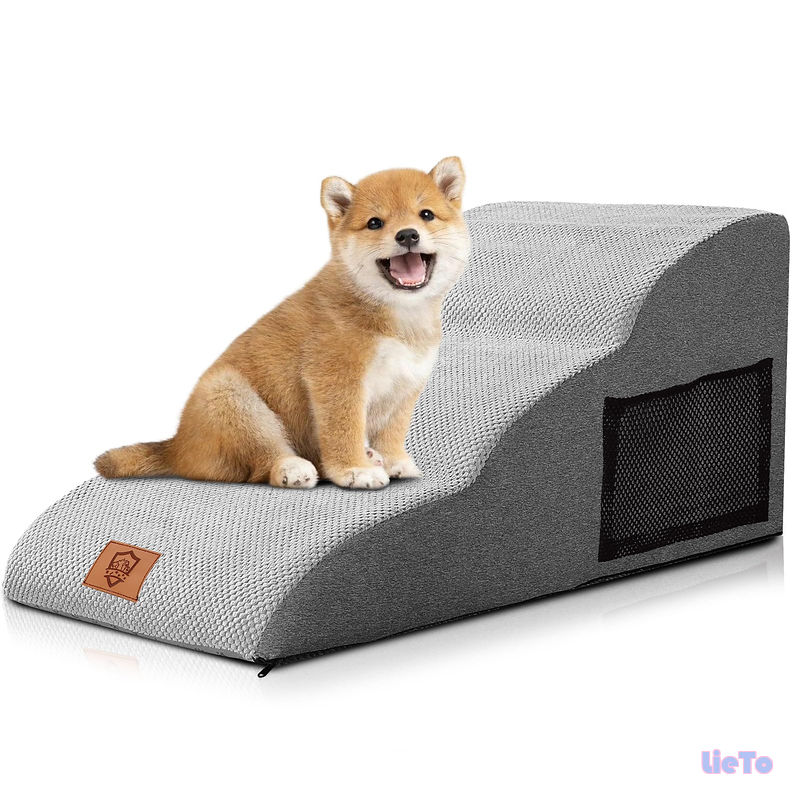 【送料無料】犬 階段 ステップ ドッグステップ ペットステップ 3段 プラス 犬用踏み台 スロープ 滑り止め 高密度スポンジ安定性よい 取り外し可能カバー 洗濯便利 耐荷重22KG 小型犬 老犬介護 ケガ防止 グレー｜LieTo