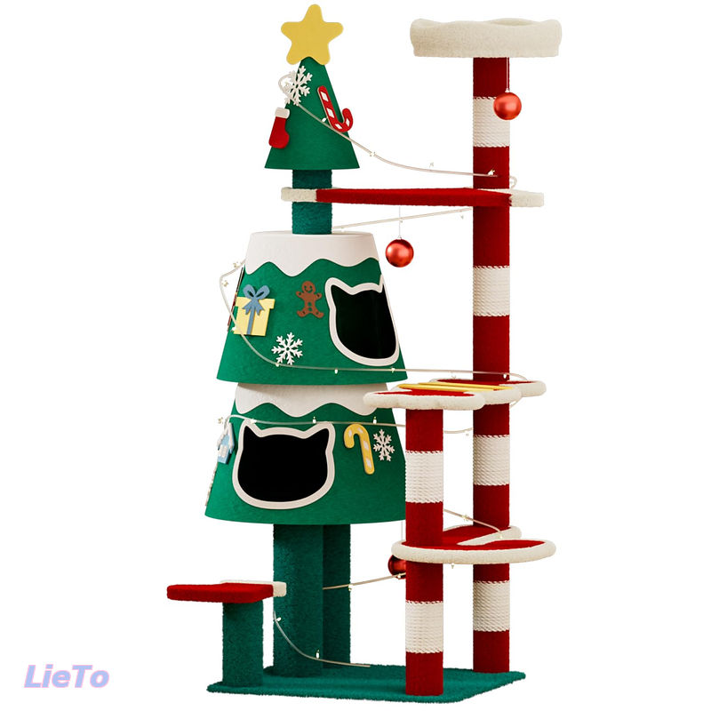 【送料無料】大型猫用 猫タワー クリスマス 猫ハウス2つ付き 人気 おしゃれ 高さ｜LieTo 9,259円