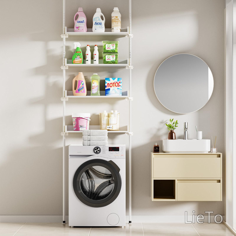 【送料無料】つっぱり棚 突っ張りラック 壁面収納 5段 突っ張り棚 幅78cm 高さ110~300cm ウォールラック つっぱり棒 棚 省スペース おしゃれ ランドリーラック ウォールラック 突っ張り ホワイト|LieTo
