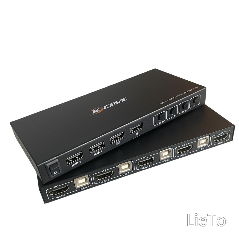 【送料無料】KCEVE ホットキー KVM 切替器 4入力1出力 4K@60Hz HDMI KVMスイッチ 4つUSB2.0ハブ備えた 4PC切替器 キーボード、マウス、モニターを4PCで共有、ドライバ不要、ホットキーをサポート｜LieTo