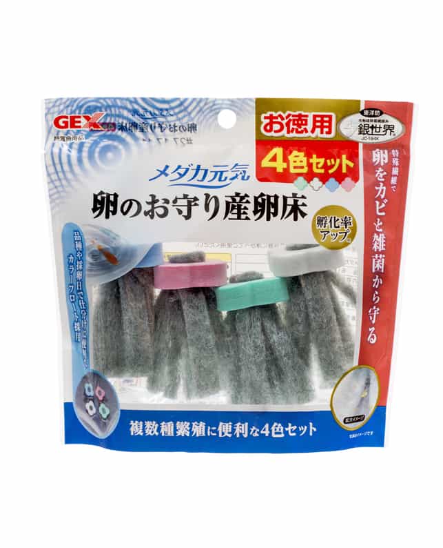 【36個セット】ジェックスメダカ元気卵のお守り産卵床白青緑ピンク4個セット
