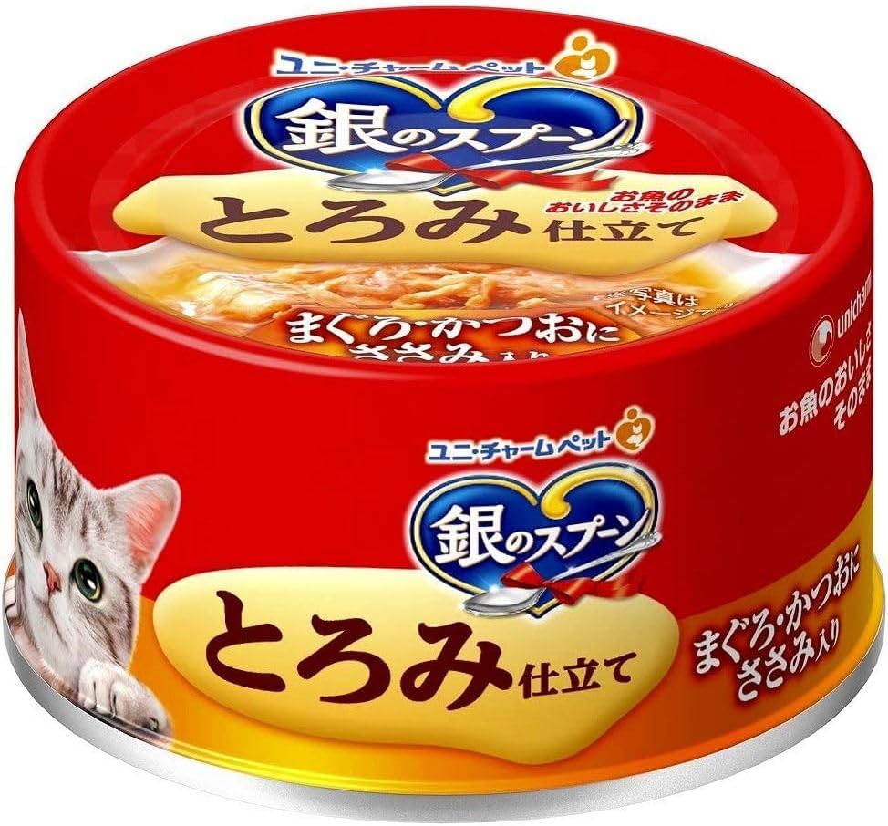 【48個仕掛ける】ユニ・チャーム 銀の刀圭缶 とろみ仕立てもの まぐろ･かつおにささみ入り口・入口 70g キャットフード-ペット・ペットグッズ