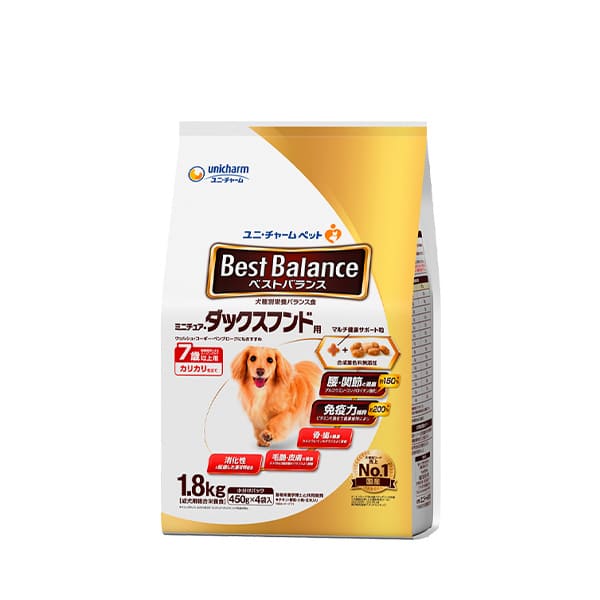 【4個セット】ユニ・チャーム　ベストバランス カリカリ仕立て ミニチュア・ダックスフンド用 7歳以上用 1.8kg