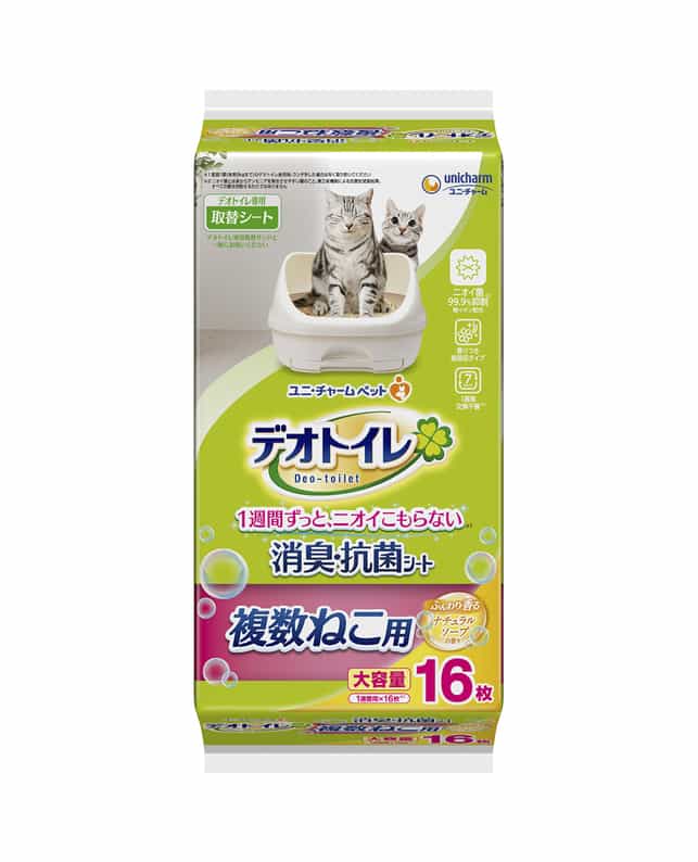【3個セット】ユニ・チャーム デオトイレ 複数ねこ用 消臭・抗菌シート ふんわり香るナチュラルソープの香り 16枚