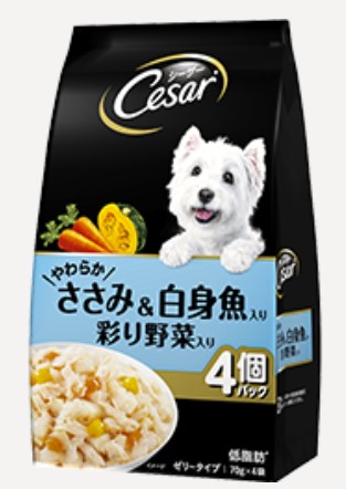 【12個セット】 マースジャパンリミテッド シーザーやわらかささみ＆白身魚入り彩り野菜入り70g×4袋