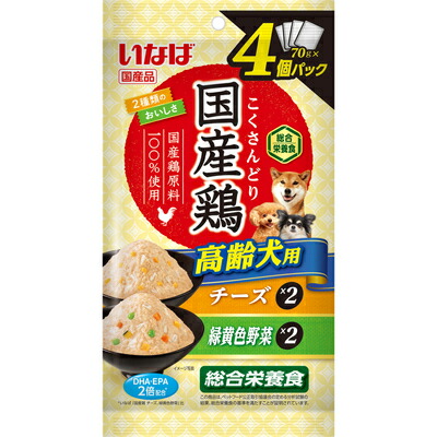 【16個セット】いなば国産鶏高齢犬用チーズ・緑黄色野菜バラエティ70g×4袋