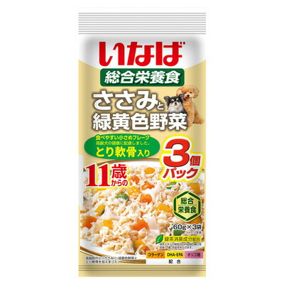 【32個セット】いなば ささみと緑黄色野菜11歳からのとり軟骨入り 60g×3袋