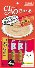 【24個セット】 いなばペットフード CIAO（チャオ） ちゅ～る まぐろ タラバガニ入り 14g×4本