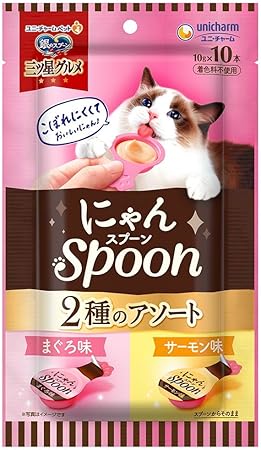 【20個セット】 ユニ・チャーム 銀のスプーン三ツ星グルメおやつにゃんspoon2種のアソートまぐろ&サーモン味100g