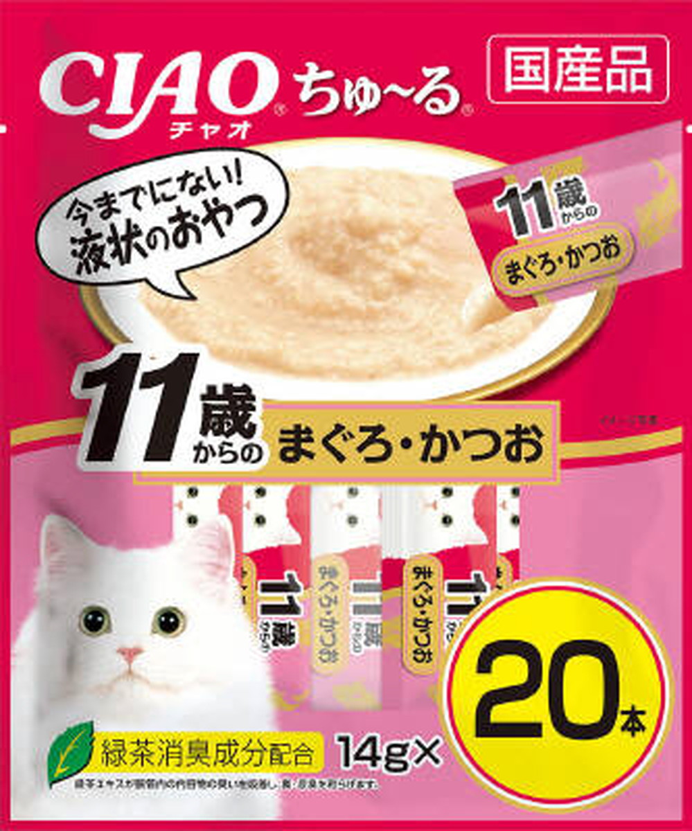 【16個セット】いなばペットフード CIAOちゅ～る11歳からのまぐろ・かつお14g×20本