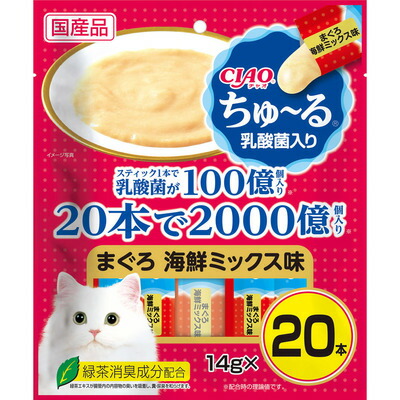 【16個セット】いなばペットフード CIAOちゅ～る乳酸菌入りまぐろ海鮮ミックス味14g×20本