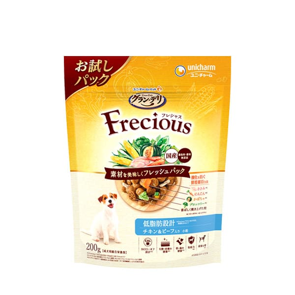 【18個セット】ユニ・チャーム グラン・デリ Frecious アダルト 成犬用 低脂肪設計 チキン&ビーフ入り 200g