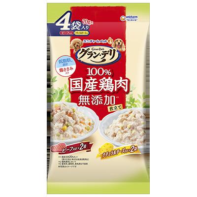 【18個セット】グラン･デリ無添加仕立て国産パウチ成犬用ビーフ･ナチュラルチーズ入り70g×4個