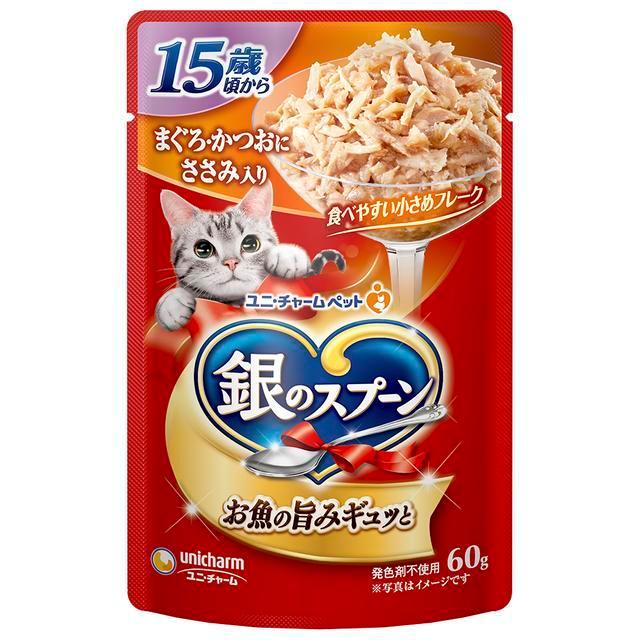 【160個セット】 銀のスプーンパウチ15歳頃からまぐろ･かつおにささみ入り60g