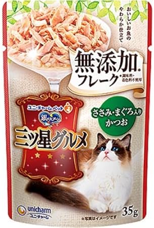 【80個セット】 ユニ・チャーム 銀のスプーン三ツ星グルメパウチフレーク無添加ささみ･まぐろ入りかつお35g