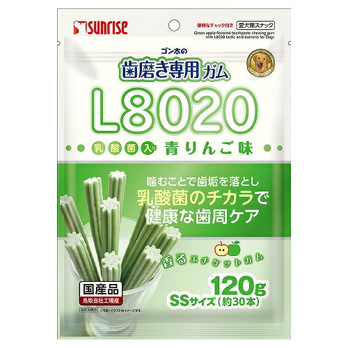 【24個仕掛ける】マルカン サンライズ ゴン太の歯みがき専用チュインガムSS大きさL8020乳酸菌入り口・入口青林檎味 120g
