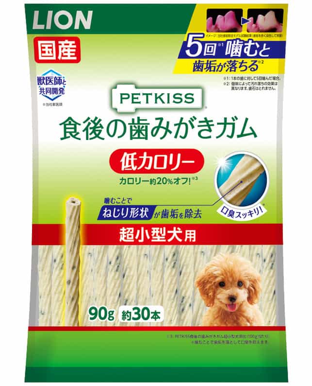 【12個仕掛ける】百獣の王愛玩動物 PETKISS食後の歯磨きチュインガム低キロカロリー超小型犬用90g（約30本）