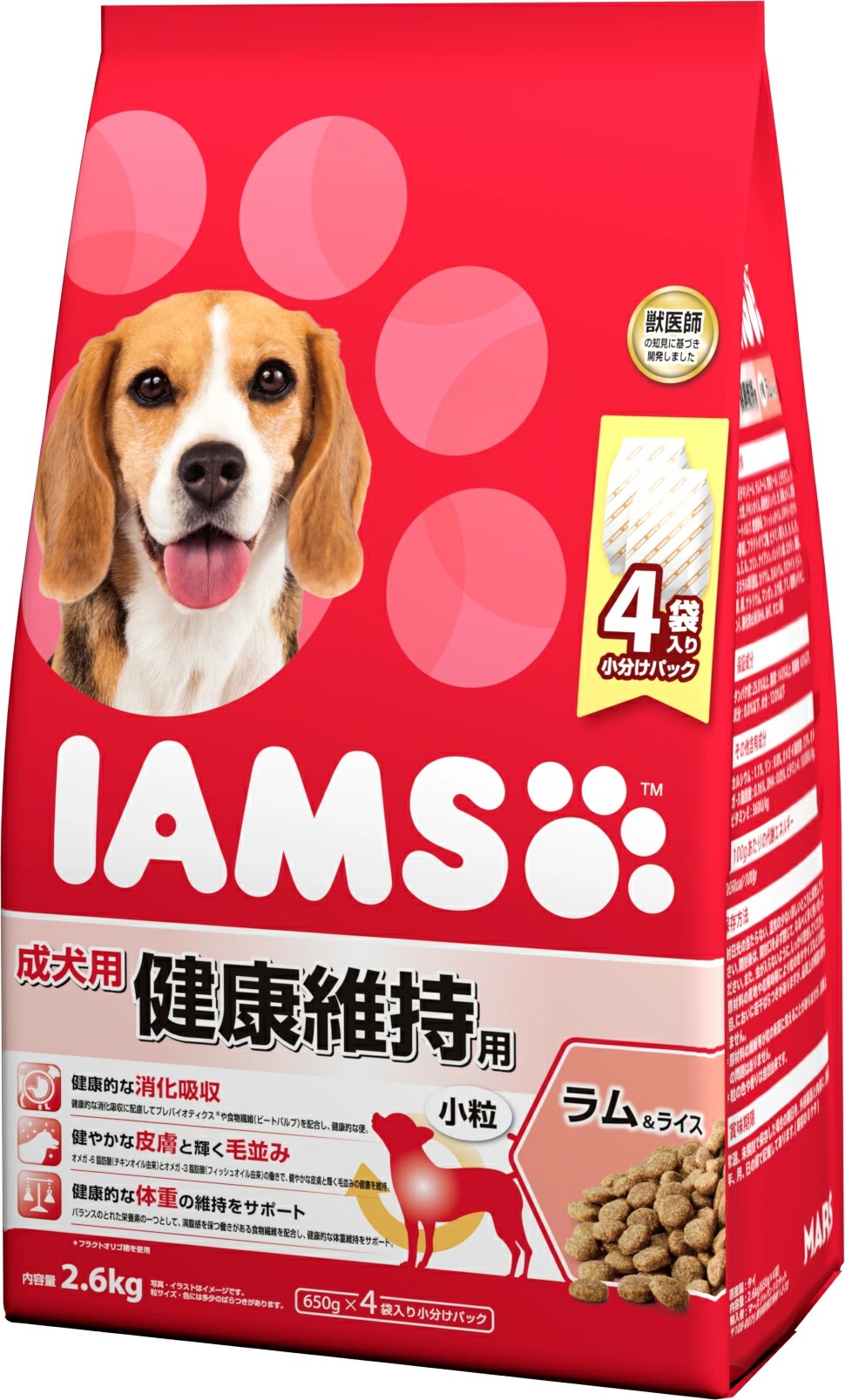 【4個セット】 マースジャパンリミテッド アイムス 犬 成犬用 健康維持用 ラム＆ライス 小粒 2.6kg