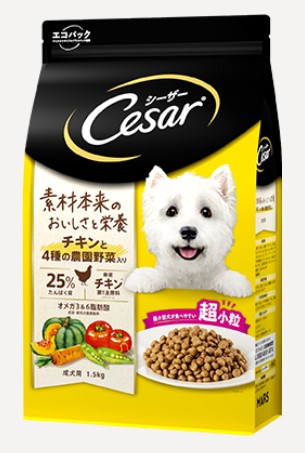 【6個仕掛ける】マースジャパンリミテッド シーザー素っ気ない 超素粒子 成犬用 意気地無しと4種の栽培所草片入り口・入口 1.5kg