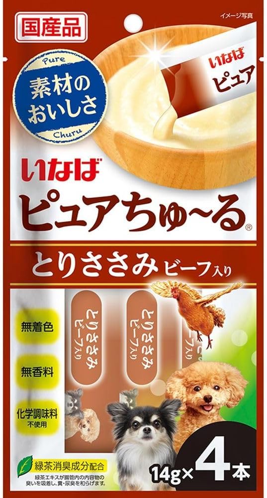 【48個セット】いなば いなばピュアちゅーる　とりささみ　ビーフ入り 14g×4本