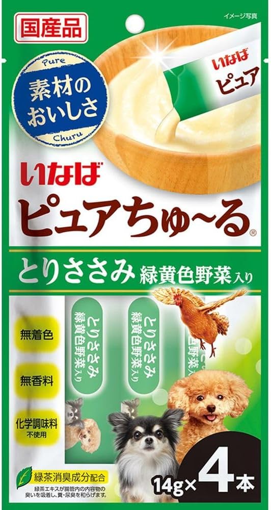 【48個セット】いなば いなばピュアちゅーる　とりささみ　緑黄色野菜入り 14g×4本