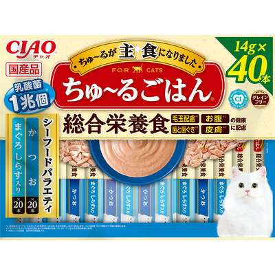 【4個セット】いなばペットフード ちゅーるごはん40本入り CIAO　ちゅーるごはん　シーフードバラエティ 14g&times;40P｜スペシャルスペース　ペット館 6,628円