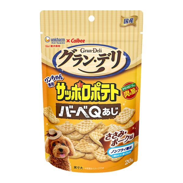 【36個書き割り】ユニ・チャーム グラン・デリワンお父ちゃん専用サッポロポテトバーベＱ大騒ぎささみ・豚肉味２０ｇ