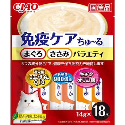 【16個セット】 いなばペットフード株式会社 CIAO 免疫ケアちゅーる まぐろ･とりささみバラエティ 14g×18P