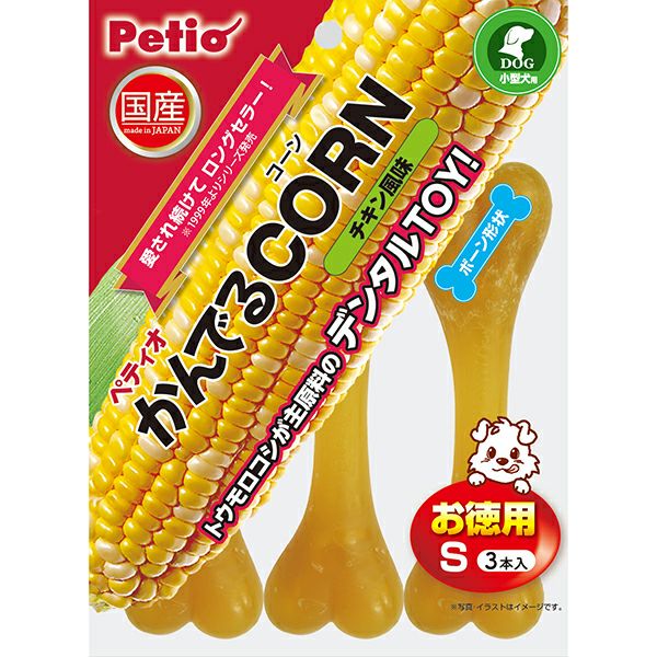 【12個書き割り】ペティオ 犬用手あそび かんでるＣＯＲＮ 意気地無し味わい Ｓ お徳用３本入り口・入口