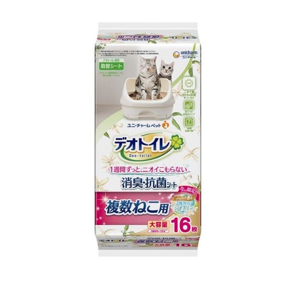 【12個セット】 ユニ･チャーム デオトイレ 複数ねこ用 ふんわり香る消臭･抗菌シート ジャスミンの香り 16枚｜スペシャルスペース　ペット館