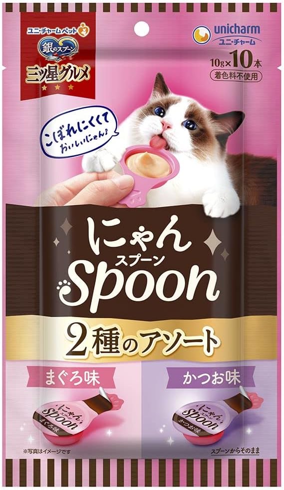 【同梱不可】【10個セット】 ユニ・チャーム 銀のスプーン三ツ星グルメおやつにゃんspoon2種のアソートまぐろ&かつお味100g