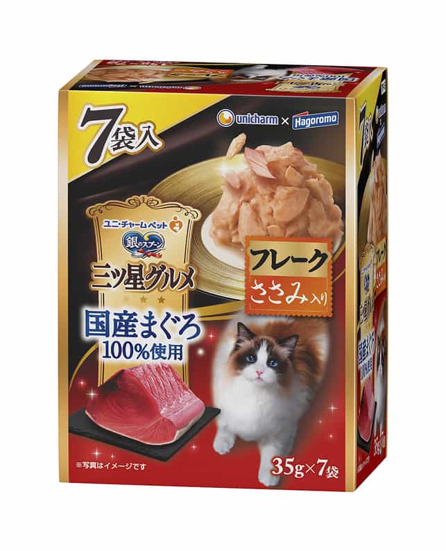 【同梱不可】【16個セット】ユニ・チャーム 銀のスプーン三ツ星グルメパウチ国産まぐろ100%使用フレークささみ入り35g&times;7袋｜スペシャルスペース