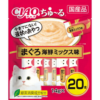 【同梱不可】【16個セット】いなばペットフード CIAOちゅ～るまぐろ海鮮ミックス味14g×20本