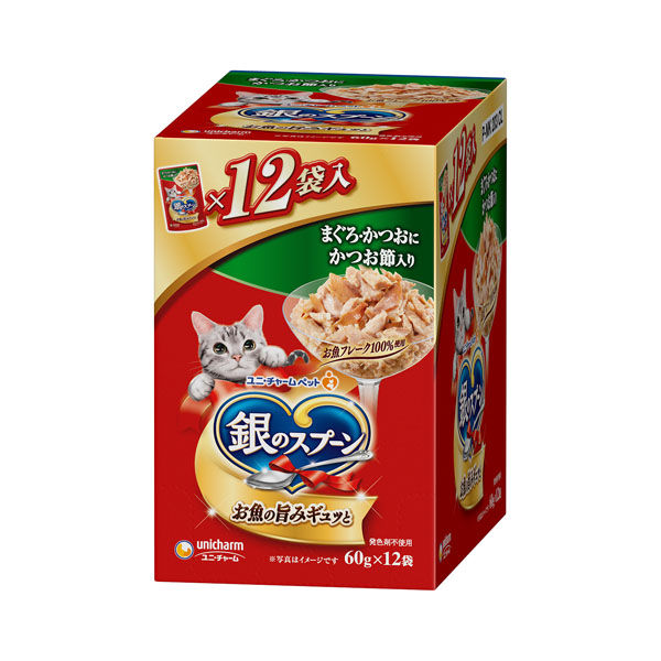 【同梱不可】【10個仕掛ける】ユニ・チャーム 銀のスプーンパウチまぐろ･かつおにかつお節入り口・入口60g×12個