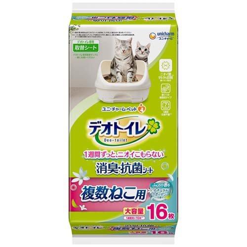 【同梱不可】【12個セット】ユニ・チャーム デオトイレ 複数ねこ用 消臭・抗菌シート ナチュラルガーデンの香り 16枚
