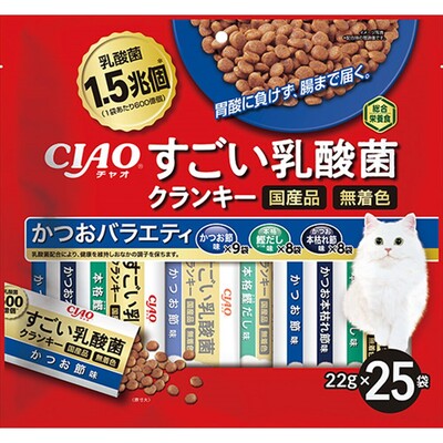 【同梱不可】【12個セット】いなばペットフード すごい乳酸菌クランキーかつおバラエティ22g×25袋