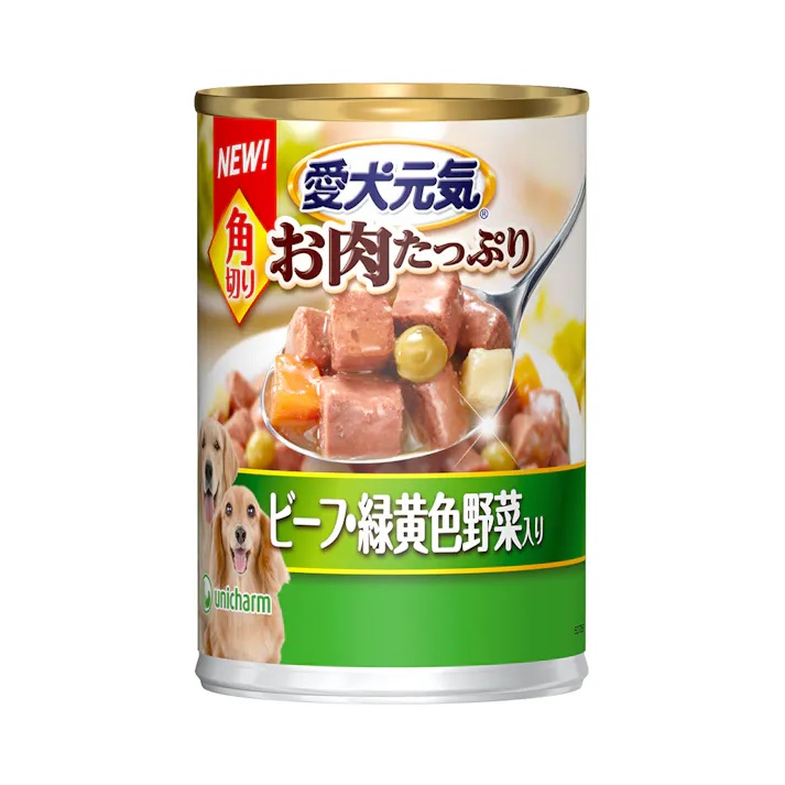 【同梱不可】【24個仕掛ける】愛犬甲斐甲斐しい缶角切り牛肉･緑黄色草片入り口・入口375g