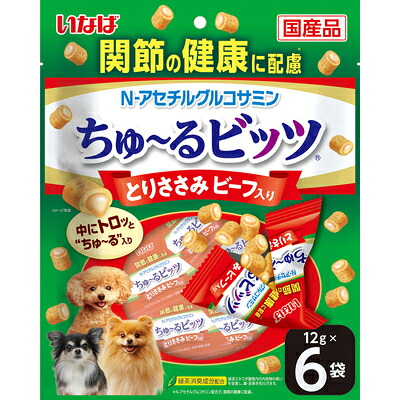 【同梱不可】【12個セット】いなば ちゅーるビッツ 関節の健康に配慮 とりささみビーフ入り 12g×6P