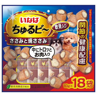 【同梱不可】【6個セット】いなばペットフード ちゅるビ～ささみと焼ささみ軟骨入り関節の健康配慮10g×18袋