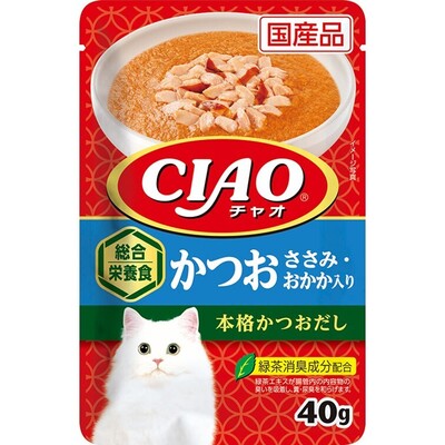 【同梱不可】【96個セット】 いなばペットフード CIAO（チャオ） パウチ 総合栄養食 かつお ささみ・おかか入り 40g｜スペシャルスペース