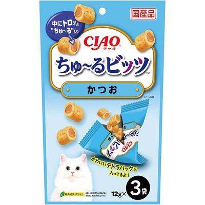 【同梱不可】【48個セット】いなばペットフード CIAO ちゅーるビッツ かつお 12g×6袋