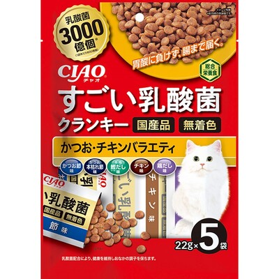 【同梱不可】【48個セット】いなばペットフード すごい乳酸菌クランキーかつお・チキンバラエティ22g×5袋
